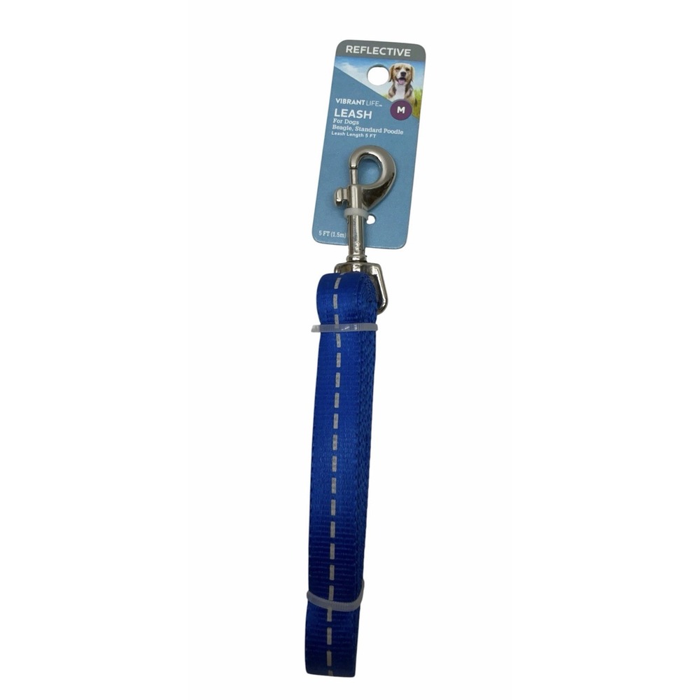 Vibrant Life Reflective Dog Leash Medium 5 Ft Blue Beagle Poodle New